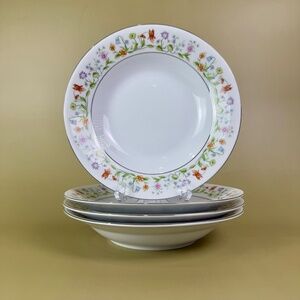 Vintage Ashley Eternal Love Soup Bowls (Set of 4) | Floral Platinum Trim